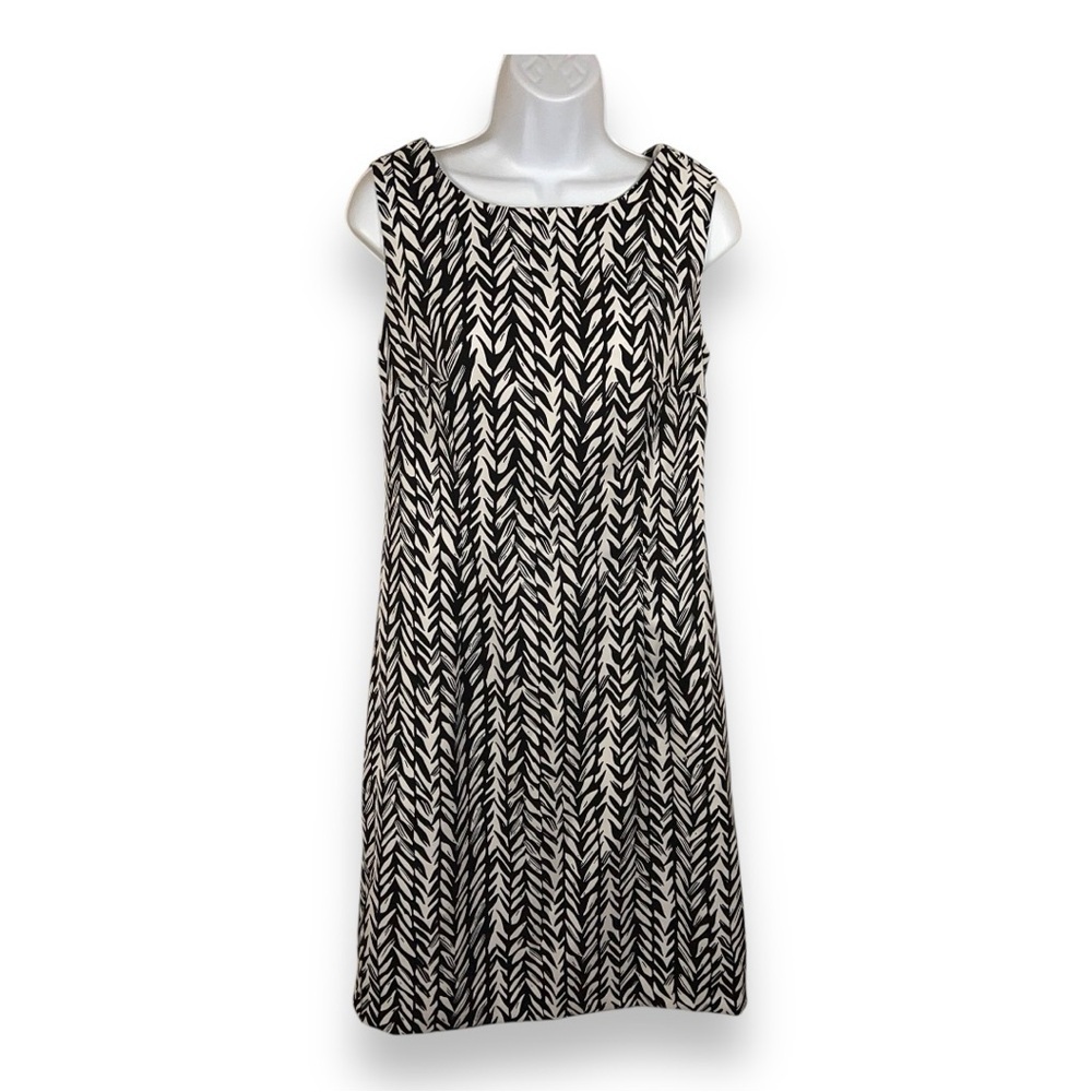 SIZE 10 RONNI NICOLE BLACK WHITE SHEATH DRESS HERRINGBONE PRINT  SLEEVELESS